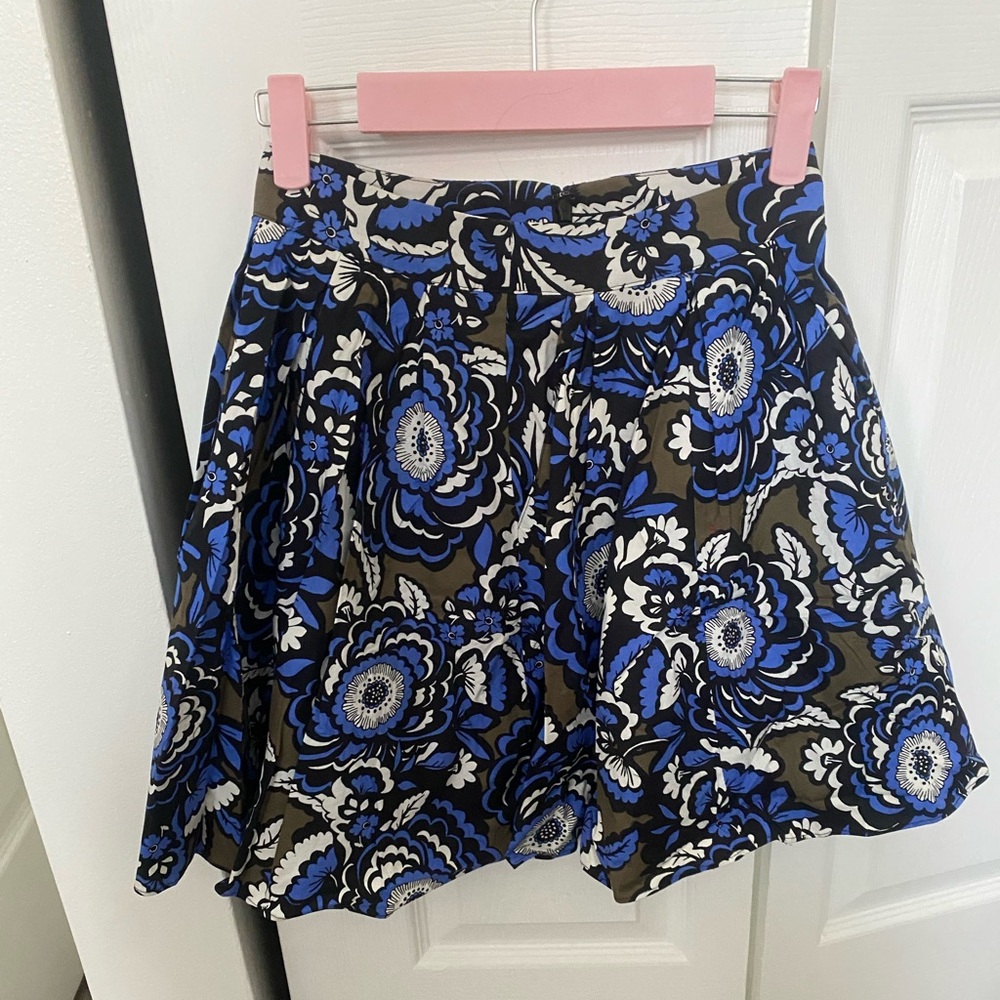Express Blue and Black Floral Skater Skirt
